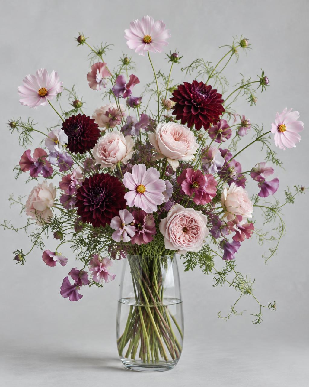 The daydreamer floral arrangement in a clear vase